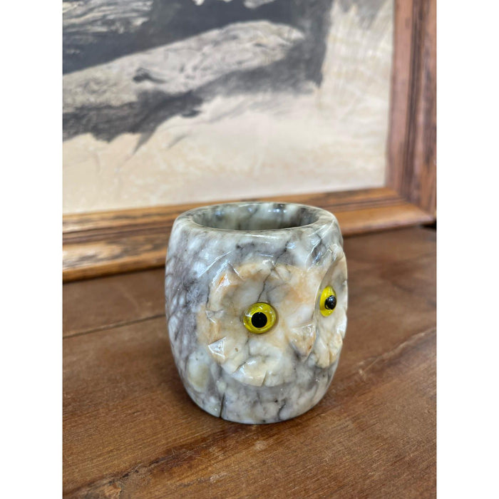 Vintage Carved Owl Cup. Genuine Hand Carved Italian Alabaster.