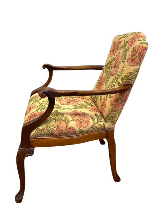 Vintage Carved Wood Floral Armchair - Upholstered Accent Chair with Cabriole Legs