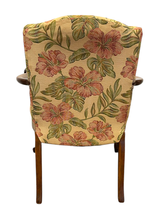 Vintage Carved Wood Floral Armchair - Upholstered Accent Chair with Cabriole Legs