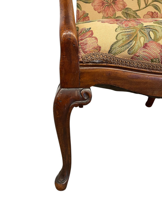 Vintage Carved Wood Floral Armchair - Upholstered Accent Chair with Cabriole Legs