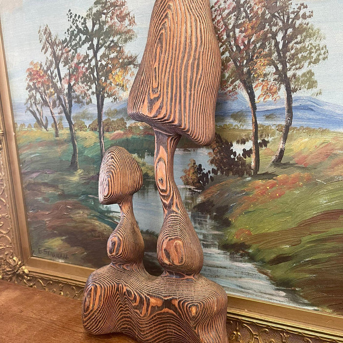 Vintage Carved Wood Mushroom Wall Hanging Decor.