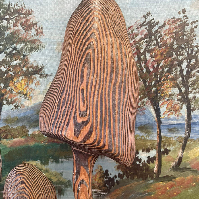 Vintage Carved Wood Mushroom Wall Hanging Decor.
