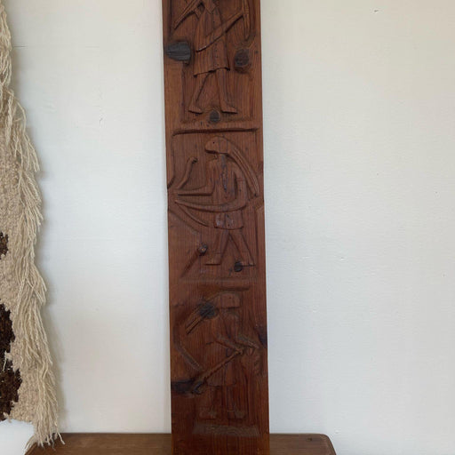 Vintage Carved Wood Panel Figurative Artwork Wall Decor.