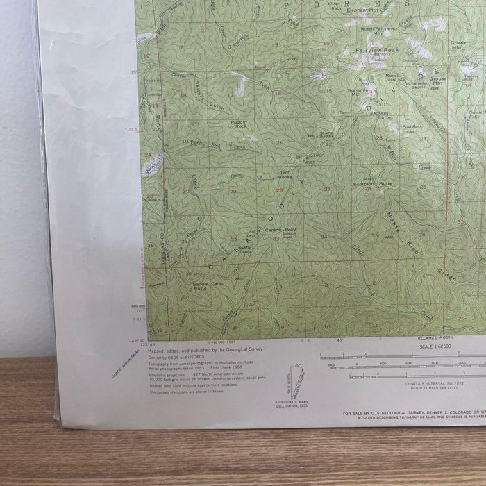 Vintage Central Oregon Geological Topographical State Map.Circa 1955.