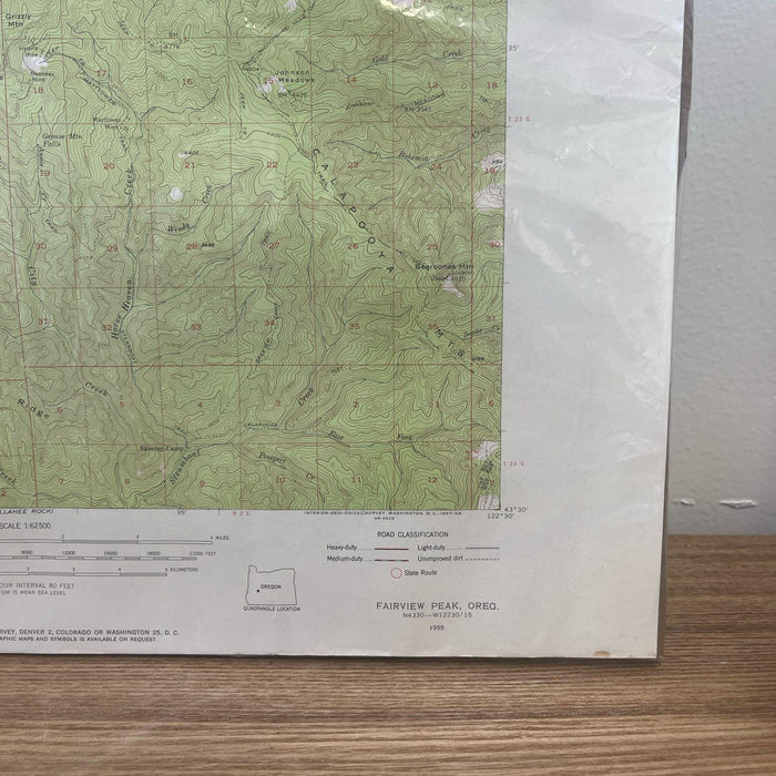 Vintage Central Oregon Geological Topographical State Map.Circa 1955.