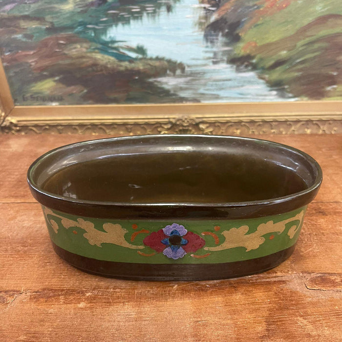 Vintage Ceramic Oval Pot Hand Painted . Import From Holland.