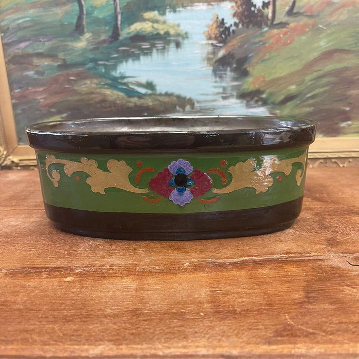 Vintage Ceramic Oval Pot Hand Painted . Import From Holland.
