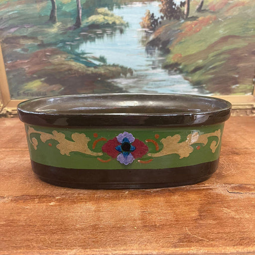Vintage Ceramic Oval Pot Hand Painted . Import From Holland.