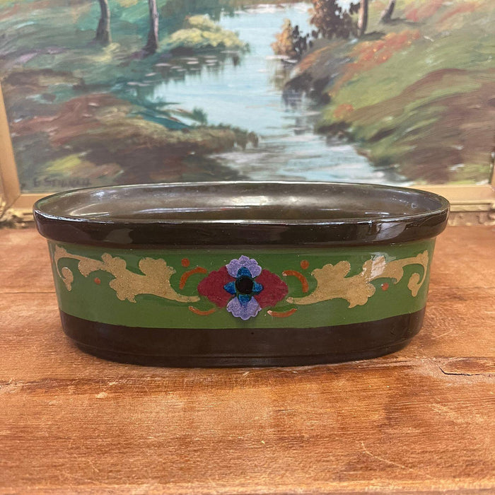 Vintage Ceramic Oval Pot Hand Painted . Import From Holland.