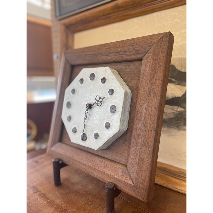 Vintage Clock With Ceramic Face and Wooden Frame