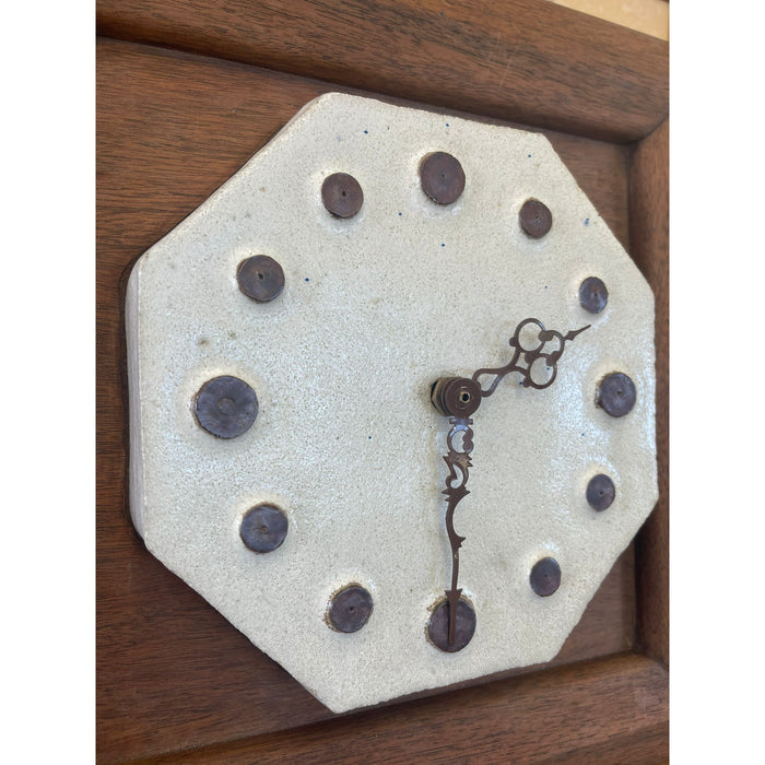 Vintage Clock With Ceramic Face and Wooden Frame