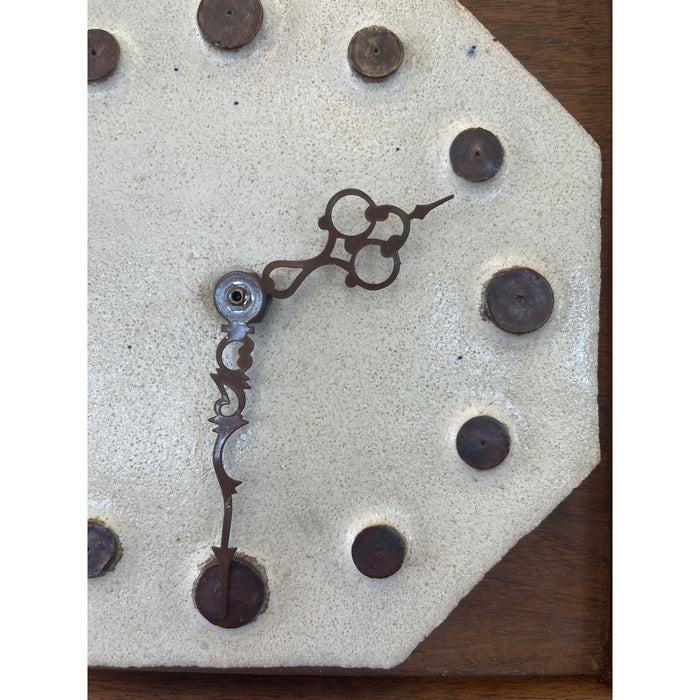 Vintage Clock With Ceramic Face and Wooden Frame