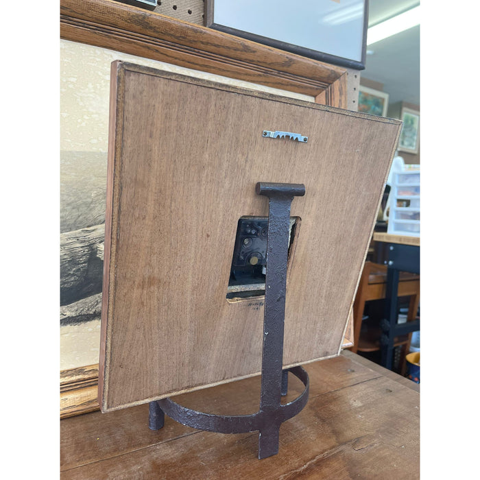 Vintage Clock With Ceramic Face and Wooden Frame