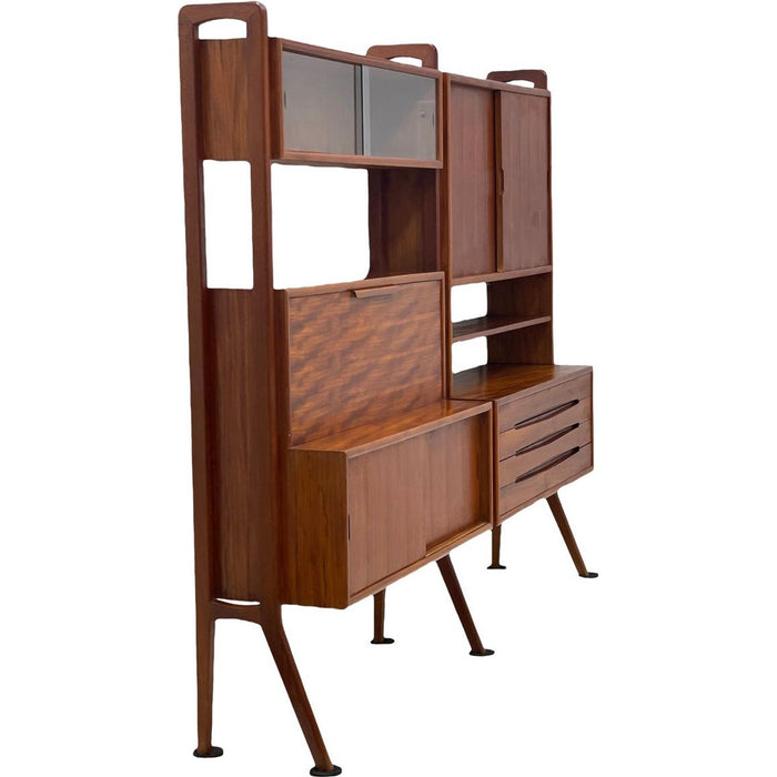 Vintage Danish Imported Mid Century Standalone Bookcase or Bookshelf With Writing Desk or Bar Top