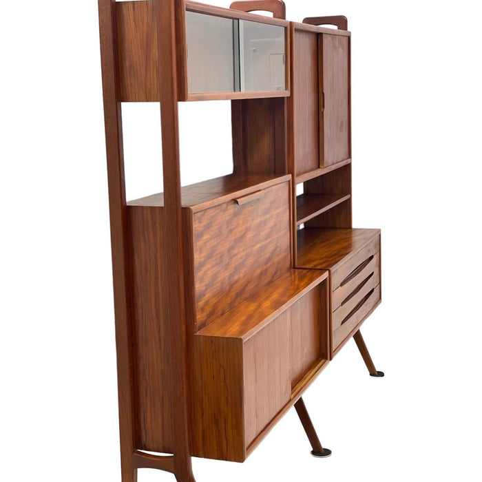 Vintage Danish Imported Mid Century Standalone Bookcase or Bookshelf With Writing Desk or Bar Top
