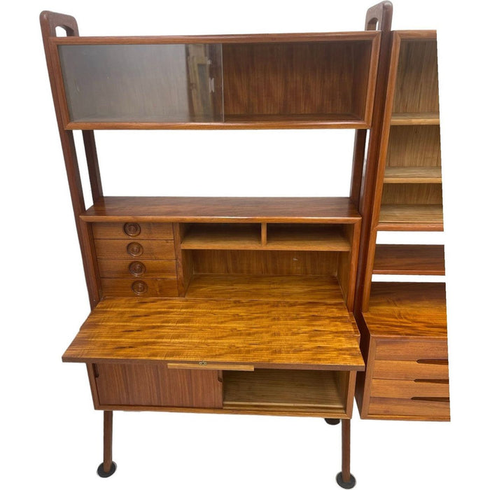 Vintage Danish Imported Mid Century Standalone Bookcase or Bookshelf With Writing Desk or Bar Top