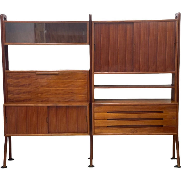 Vintage Danish Imported Mid Century Standalone Bookcase or Bookshelf With Writing Desk or Bar Top