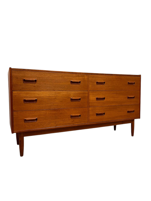 Vintage Danish Mid Century Modern 6-Drawer Teak Dresser Dovetailed Drawers Solid Wood Handles by Skodborg Mobelfabrik Imported From Denmark