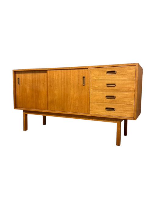 Vintage Danish Mid Century Modern Oak Record Cabinet or Credenza with Solid Wood Inset Pulls