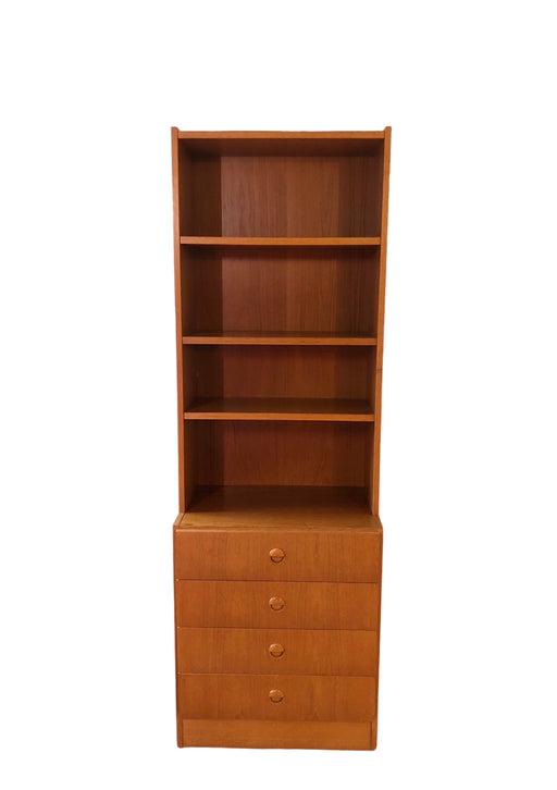 Vintage Danish Mid Century Modern Teak Free Standing Book Shelf With 4 Drawers Storage (Available online purchase only)
