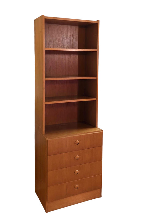Vintage Danish Mid Century Modern Teak Free Standing Book Shelf With 4 Drawers Storage (Available online purchase only)