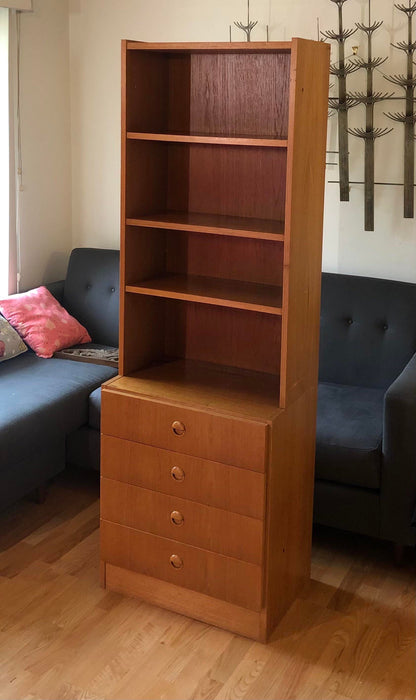 Vintage Danish Mid Century Modern Teak Free Standing Book Shelf With 4 Drawers Storage (Available online purchase only)
