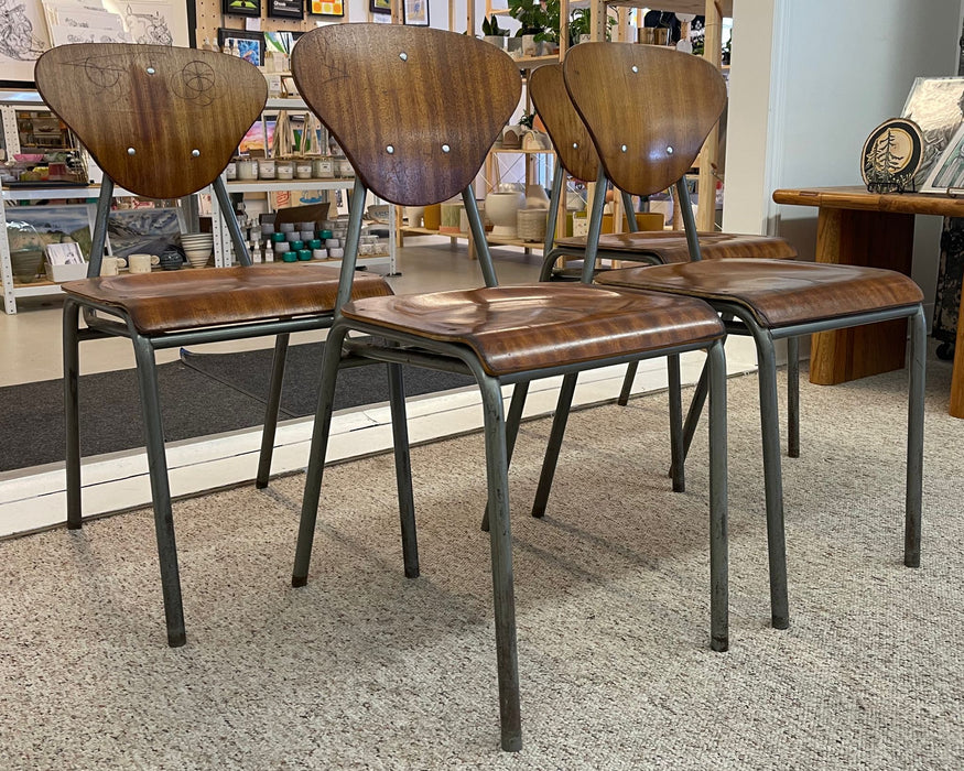 Vintage Danish Modern Chairs With Metal Frame. Set of 4.