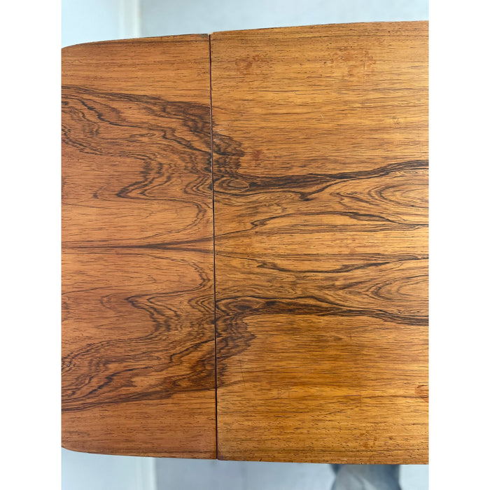 Vintage Danish Modern Coffee Table With Ornate Rosewood Grain and Wicker Shelf