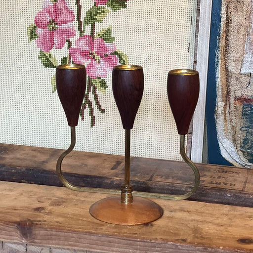 Vintage Danish Style Candle Holder With Wood Accents.(online purchase only)