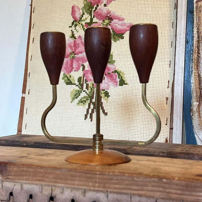 Vintage Danish Style Candle Holder With Wood Accents.(online purchase only)