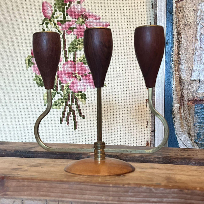 Vintage Danish Style Candle Holder With Wood Accents.(online purchase only)