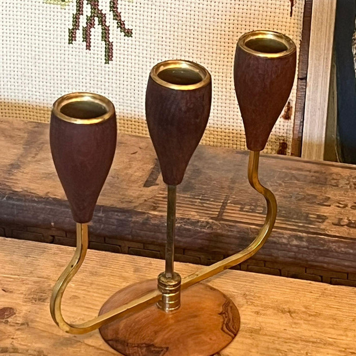 Vintage Danish Style Candle Holder With Wood Accents.(online purchase only)
