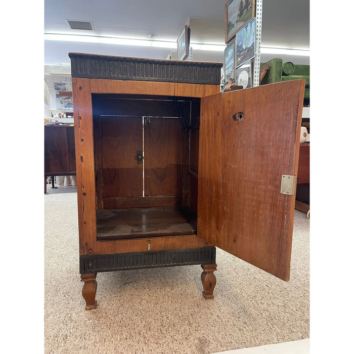 Vintage Dutch Colonial Style Cabinet With Carved Wood Accents.