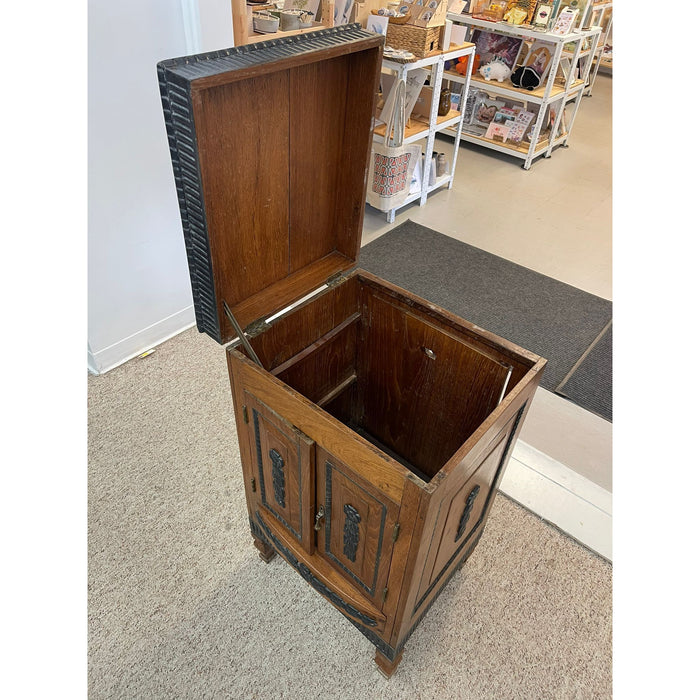 Vintage Dutch Colonial Style Cabinet With Carved Wood Accents.