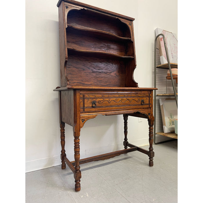 Vintage Early American Style Two Piece Hutch and Console Table.