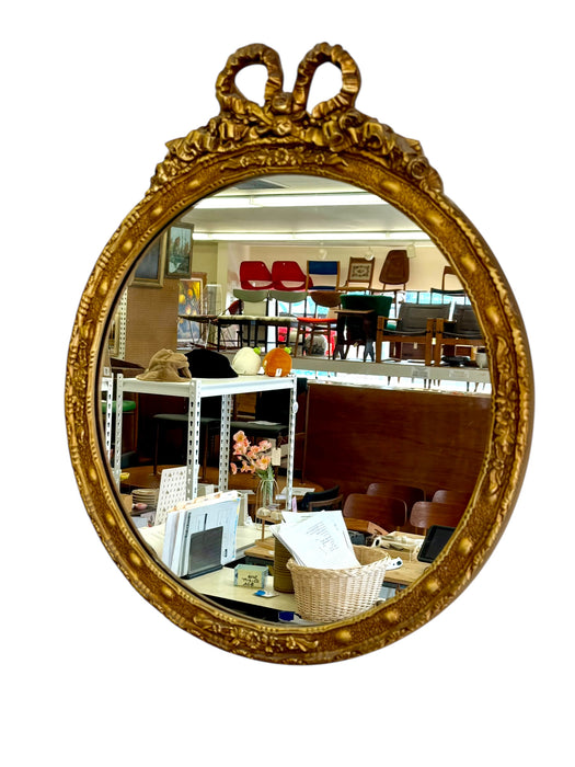 Vintage Empire Style Round Mirror with Gilt Wood Frame