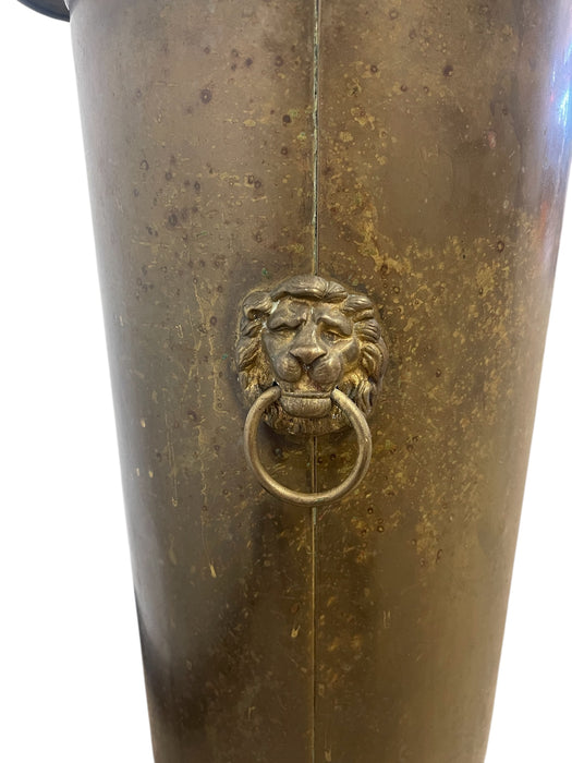 Vintage English Regency Brass Finished Lion-head Entryway Umbrella Stand