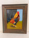 Vintage Folk Art Impressionist Style Painting of a Rooster in a Rustic Wooden Frame