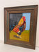 Vintage Folk Art Impressionist Style Painting of a Rooster in a Rustic Wooden Frame