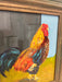 Vintage Folk Art Impressionist Style Painting of a Rooster in a Rustic Wooden Frame
