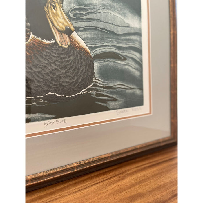 Vintage Framed Art Print Titled “ Drakes Approaching “ by Suellen Ross- Artist Proof Edition.