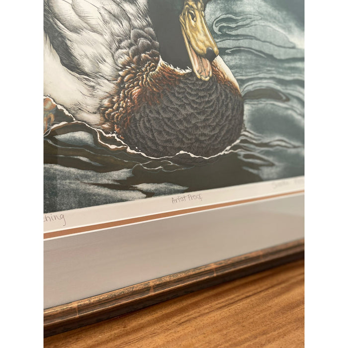 Vintage Framed Art Print Titled “ Drakes Approaching “ by Suellen Ross- Artist Proof Edition.