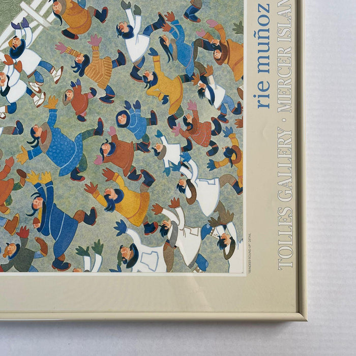 Vintage Framed Art Print Titled “ Reindeer Roundup“ by Rie Munoz. Circa 1992