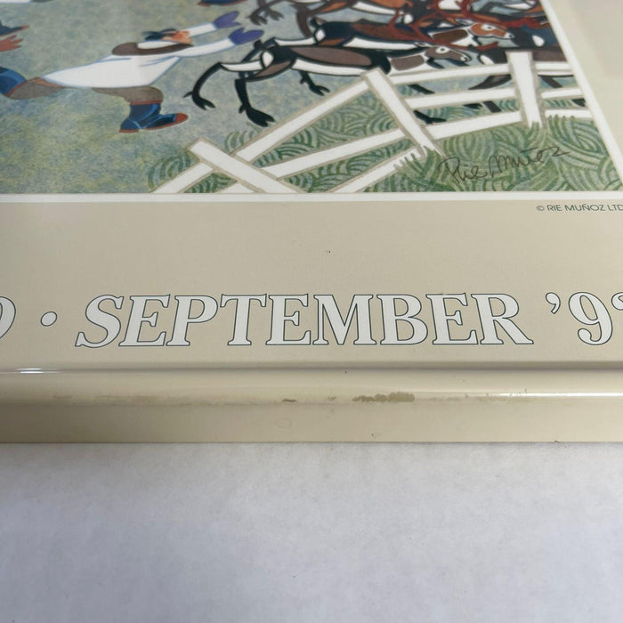 Vintage Framed Art Print Titled “ Reindeer Roundup“ by Rie Munoz. Circa 1992