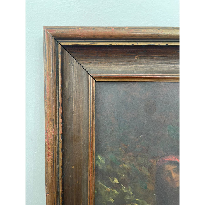 Vintage Framed Lithograph of Woman With Hand Painted Highlights