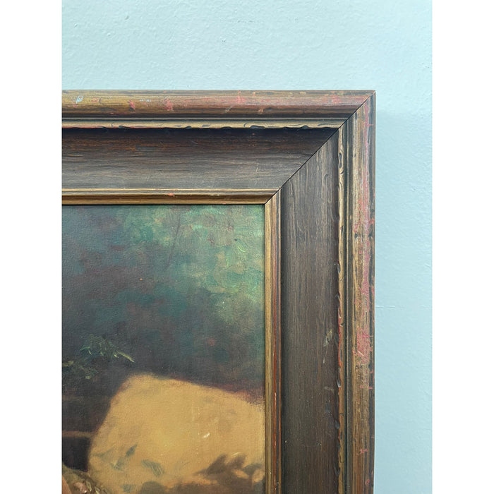 Vintage Framed Lithograph of Woman With Hand Painted Highlights