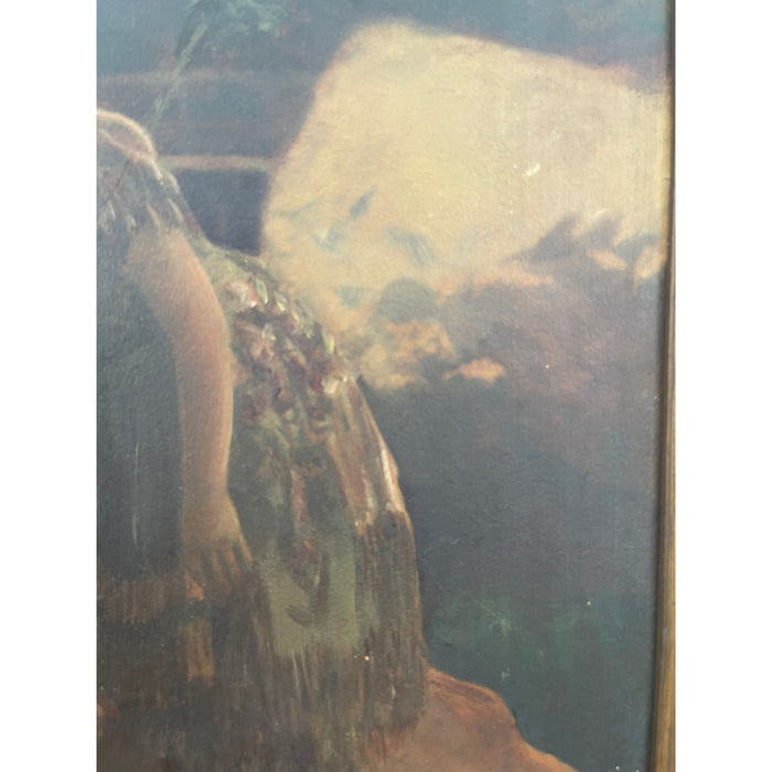 Vintage Framed Lithograph of Woman With Hand Painted Highlights