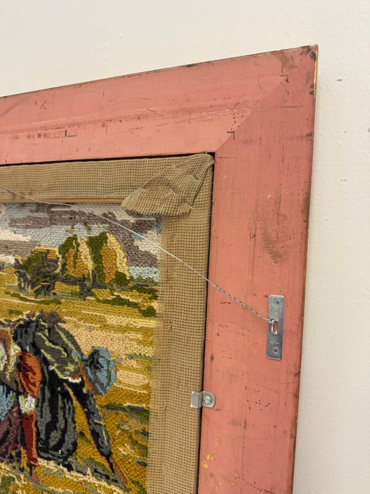 Vintage Framed Needlepoint Tapestry - The Gleaners Inspired