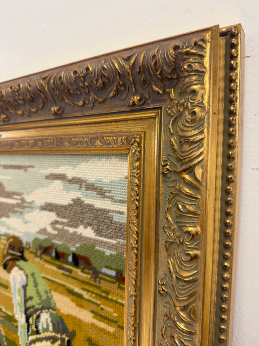 Vintage Framed Needlepoint Tapestry - The Gleaners Inspired