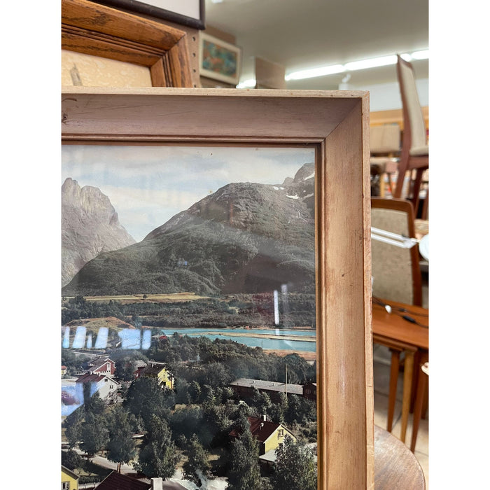 Vintage Framed Original Tinted Photograph of Mountain Side Cityscape